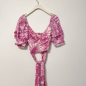 Anthropologie Pink and White Floral Crop Blouse